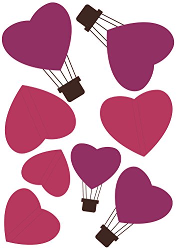 PLAGE 3D Decoration-Heart-Shaped [4/8 Hot air Balloons], Plastik, Red and Dark Brown, 14 x 0.1 x 11 cm, 8-Einheiten von PLAGE