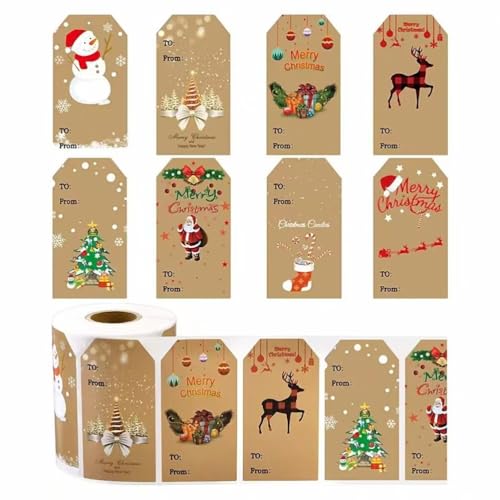 600 Stück Weihnachts-Siegelaufkleber, Weihnachtsmotiv, selbstklebende Aufkleber, Kraftpapier, Namensschild, Aufkleber, Geschenkverpackungsetiketten für Karten, Umschläge, Geschenkverpackungen von Plancholo