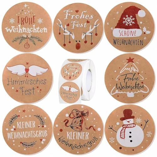 Weihnachtsetiketten, Aufkleber, 3,8 cm, Kraft-Aufkleber, Geschenk-Etiketten, selbstklebende Etiketten, Aufkleber für selbstgemachte Grußkarten, Geschenkverpackungen, Paket, 1000 Stück von Plancholo