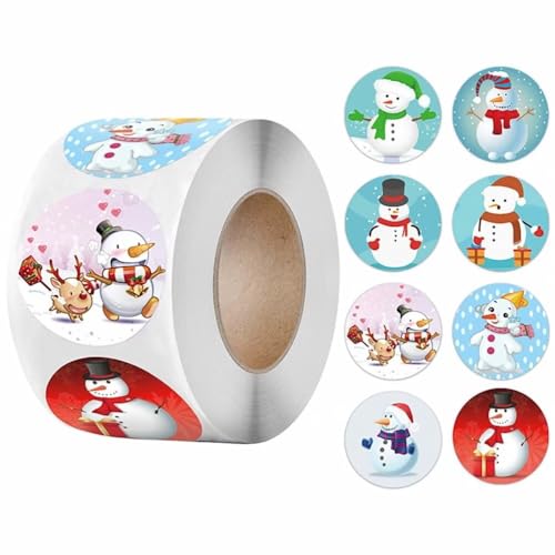 Weihnachtsetiketten, Aufkleber, 3,8 cm, Weihnachtsschneemann, selbstklebend, für selbstgemachte Grußkarten, Geschenkverpackungen, Paket, 1000 Stück von Plancholo