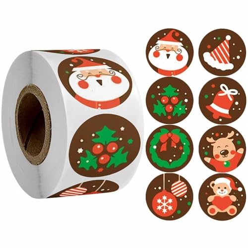 Weihnachtsetiketten-Aufkleber, 3,8 cm, niedliche Weihnachtsfiguren, selbstklebende Etiketten für selbstgemachte Grußkarten, Geschenkverpackungen, Paket, 1000 Stück von Plancholo