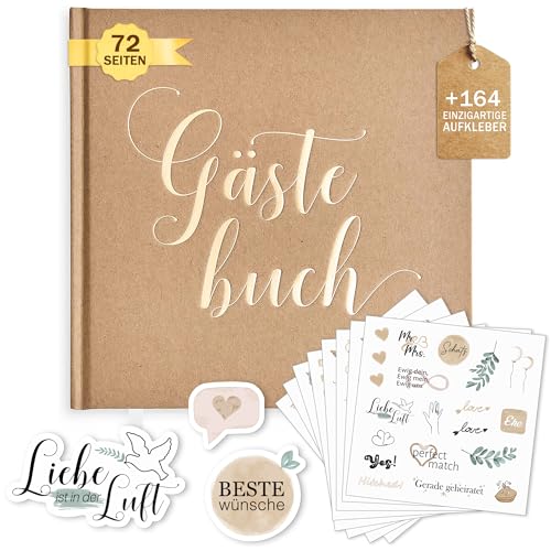 Plantvibes Gästebuch Hochzeit + 164 Einzigartige Sticker Hochzeit in Deutsch und Englisch – 72 Seiten Premium Dickem Papier, Es Drückt Nicht Durch, Vintage-Stil - Ideal Für Hochzeiten von Plantvibes