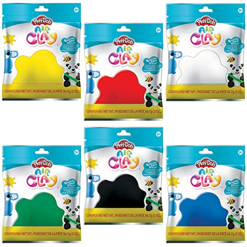 Play-Doh Air Clay Modelliermasse, 60 ml, 6 Stück (weiß, blau, rot, grün, gelb, schwarz), keine Duplikate, eine von jeder Farbe von Play-Doh