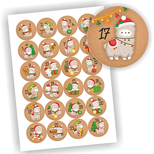 24 Aufkleber Adventskalender Lama Beige Zahlen Fest Weihnachten Aufkleber Sticker von Play-Too