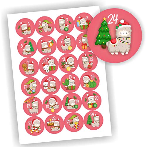 24 Aufkleber Adventskalender Lama Rosa/Pink Zahlen Fest Weihnachten Aufkleber Sticker von Play-Too