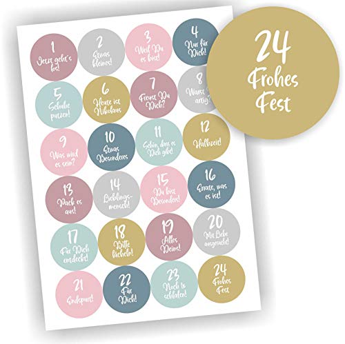 24 Aufkleber Adventskalender Zahlen Fest Weihnachten Aufkleber Sticker DIY Blau Beige Hellbraun Hellblau Rosa Flieder Lila Pastell Sprüche von Play-Too