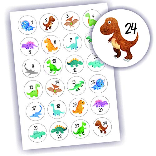 24 Aufkleber Adventskalender Zahlen Fest Weihnachten Aufkleber Sticker DIY Dinosaurier Dinos von Play-Too