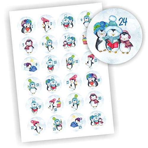 24 Aufkleber Adventskalender Zahlen Fest Weihnachten Aufkleber Sticker DIY Eis Schnee Pinguin von Play-Too