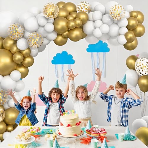 PlayGround® Goldfarbenes Party-Set für eine ausgefallene Geburtstagsfeier – Eleganz und Glamour für eine unvergessliche Feier – raffiniertes Geschirr und Luftballons für 10 Gäste von PlayGround