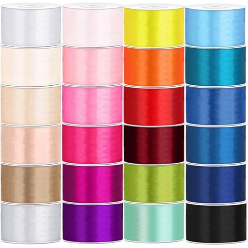 24 bunte Farben Satin Geschenkband 25m lang 38mm breit bunt gemischt von Playflip