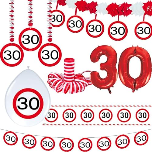 30. Geburtstag Verkehrsschild Geburtstagsdeko Partyset Party Deko Set rot Weiss Dekoration Zahl Frau Mann 30. Geburtstag Verkehrsschild Geburtstagsdeko Partyset Party Deko Set rot Weiss Dekoration Zahl Frau Mann von Playflip