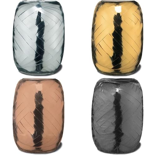 Playflip 4 Rollen metallic Geschenkbänder Schleifenband Kräuselband Gold, Silber, schwarz, roségold von Playflip