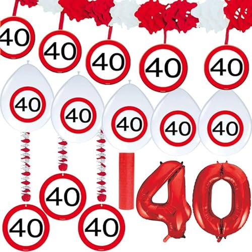 40. Geburtstag Verkehrsschild Party Deko Set rot weiß Mann Frau Partyset 40. Geburtstag Verkehrsschild Party Deko Set rot weiß Mann Frau Partyset von Playflip