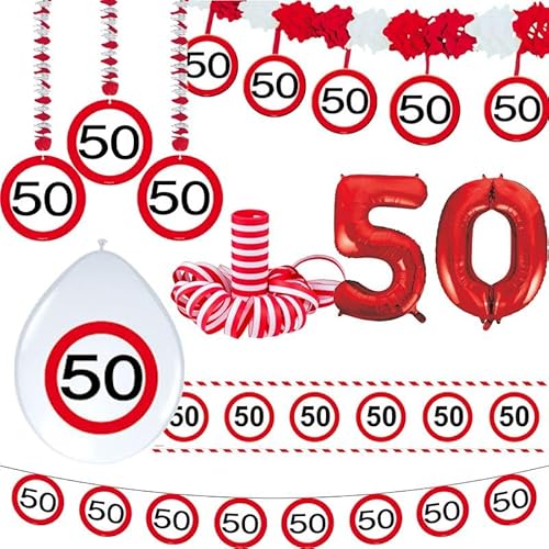 50. Geburtstag Verkehrsschild Geburtstagsdeko Partyset Party Deko Set rot Weiss Dekoration Zahl Frau Mann 50. Geburtstag Verkehrsschild Geburtstagsdeko Partyset Party Deko Set rot Weiss Dekoration Zahl Frau Mann von Playflip
