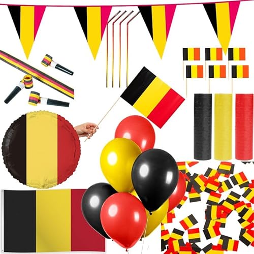 Belgien Party Deko Set 352 TLG. Partyset Partydeko schwarz rot Gold Fussball EM WM von Playflip