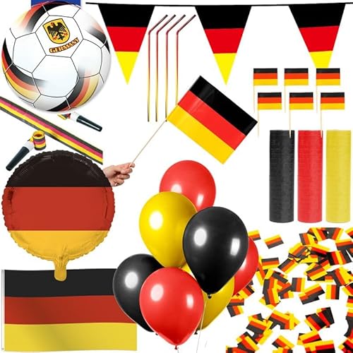 Deutschland Party Deko Set 333 TLG. Partyset Partydeko schwarz rot Gold Fussball EM WM von Playflip