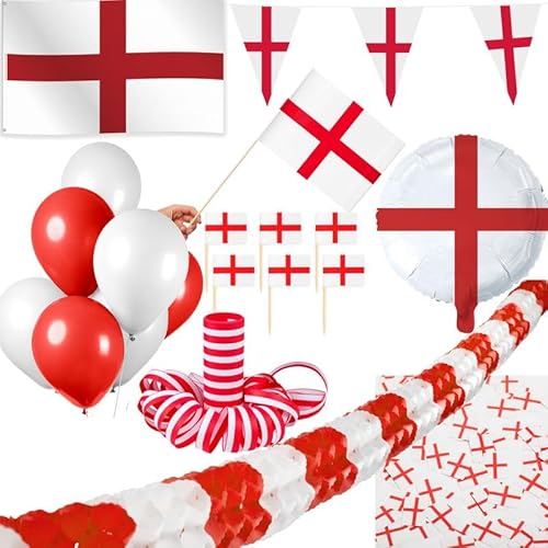 England Georgskreuz Party Deko Set 237 TLG. Partyset Partydeko rot weiß St. George Fussball WM EM von Playflip