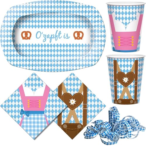 Oktoberfest Partygeschirr Partyset 37 TLG. Dekoration Wiesn Party Deko Set Teller Becher Servietten von Playflip