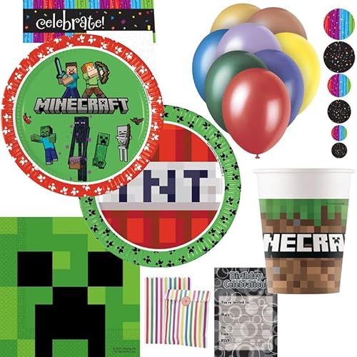 Partyset Geburtstag Minecraft Kindergeburtstag Party Deko Geburtstag Dekoration Teller Becher Servietten von Playflip