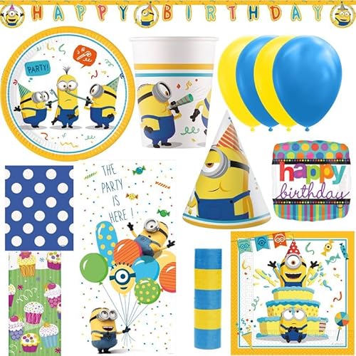 Partyset Minions Geburtstagsdeko Kindergeburtstag Party Deko Set blau gelb von Playflip