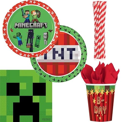 Partyset Partygeschirr Minecraft Kindergeburtstag Party Deko Geburtstag Dekoration Teller Becher Servietten von Playflip