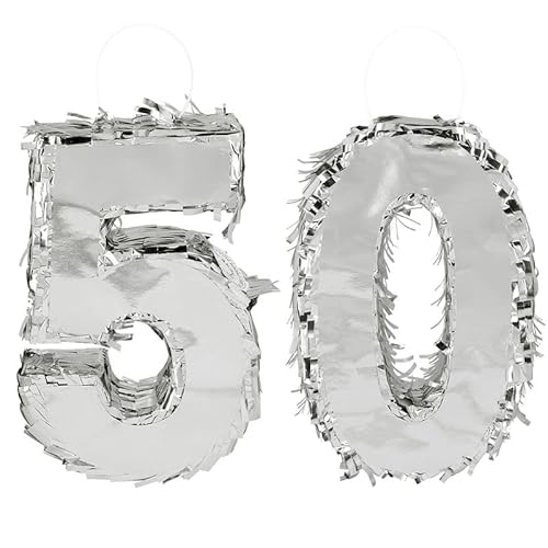 Pinata Zahl 50 silber glitzer 50. Geburtstag von Playflip