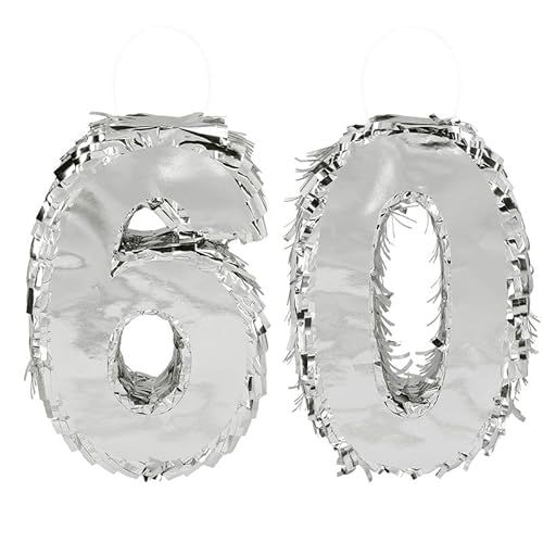 Pinata Zahl 60 silber glitzer 60. Geburtstag von Playflip