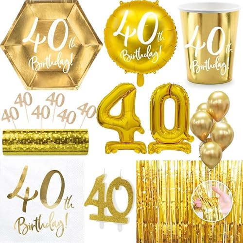 Playflip 40. Geburtstag Geburtstagsdeko Party Set Zahl 40 Jahre Gold Partyartikel Frau Mann von Playflip