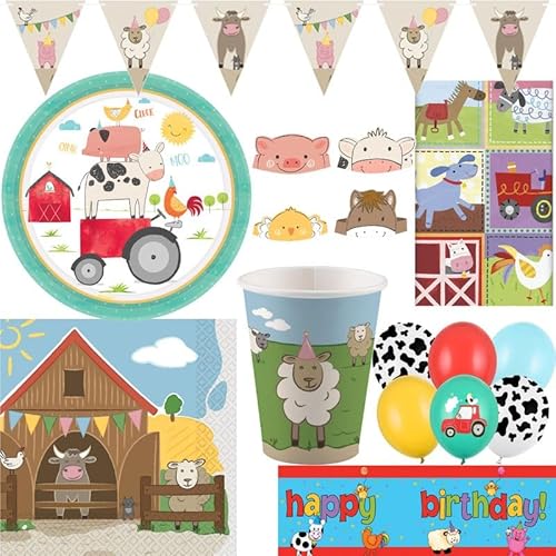 Playflip Bauernhof Kindergeburtstag Party Set Dekoration Teller Becher Servietten von Playflip