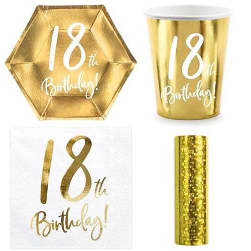 Playflip Party Geschirr 18. Geburtstag Gold Partyset Einweggeschirr 18 Jahre Teller Becher Servietten von Playflip