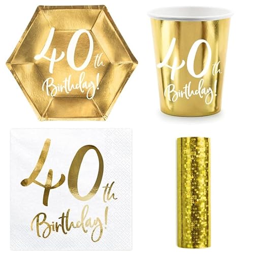 Playflip Party Geschirr 40. Geburtstag Gold Partyset Einweggeschirr 40 Jahre Teller Becher Servietten von Playflip