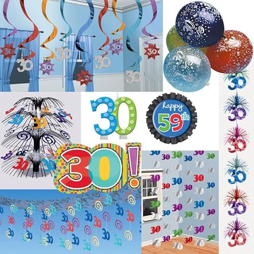 Playflip Partyset 30. Geburtstag Dekoration Deko Set bunt Girlanden Ballons von Playflip