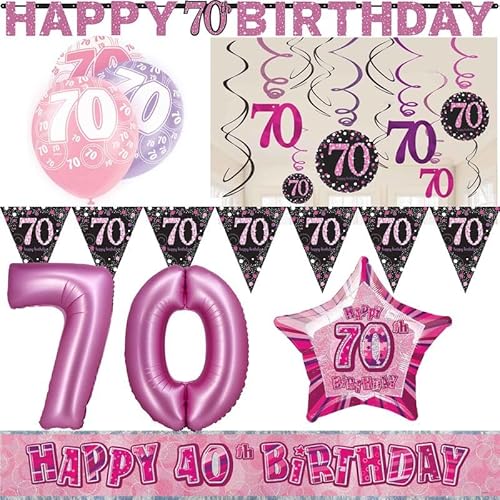 Playflip Partyset 70. Geburtstag Deko Geburtstagsdeko Deko pink rosa schwarz Frau Zahl von Playflip