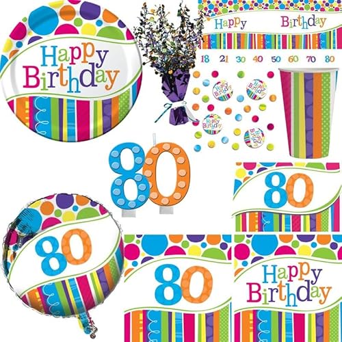 Playflip Partyset 80. Geburtstag Deko bunt Geburtstagsdeko Zahl Frau Partyset von Playflip