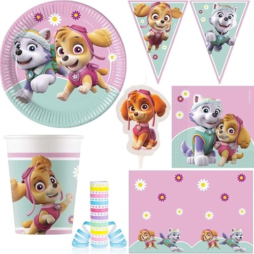 Playflip Partyset zum Kindergeburtstag Skye & Everest Paw Patrol rosa Mädchen Geburtstagsdeko von Playflip