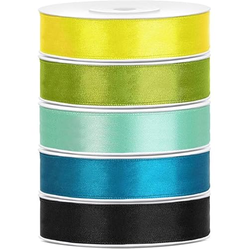 Satin Geschenkband 12mm 5 Farben je 25m lang gelb grün türkis mint schwarz Schleifenband Geschenkverpackung Geburtstag Hochzeit Weihnachten von Playflip