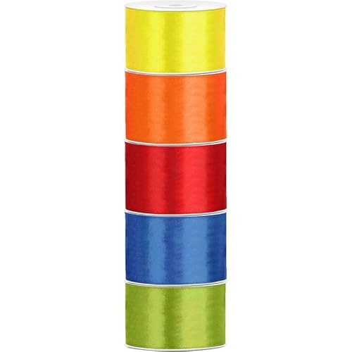 Satin Geschenkband 38mm 5 Farben je 25m lang bunt gelb orange rot blau grün Schleifenband Geschenkverpackung Geburtstag Hochzeit Weihnachten 5er Set von Playflip
