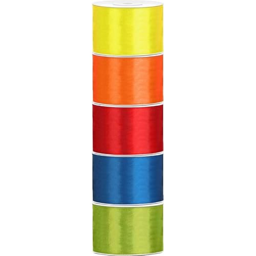 Satin Geschenkband 50mm 5 Farben je 25m lang bunt gelb orange rot blau grün Schleifenband Geschenkverpackung Geburtstag Hochzeit Weihnachten 5er Set von Playflip