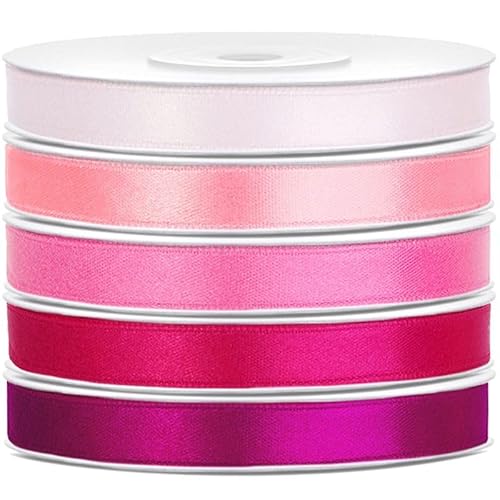 Satin Geschenkband 6mm 5 Farben je 25m lang rosa pink Schleifenband Geschenkverpackung Geburtstag Hochzeit Weihnachten von Playflip