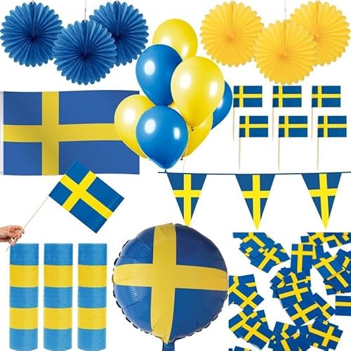 Schweden Länder Party Deko Set 242 TLG. Partyset blau gelb Partydeko Fussball WM EM von Playflip