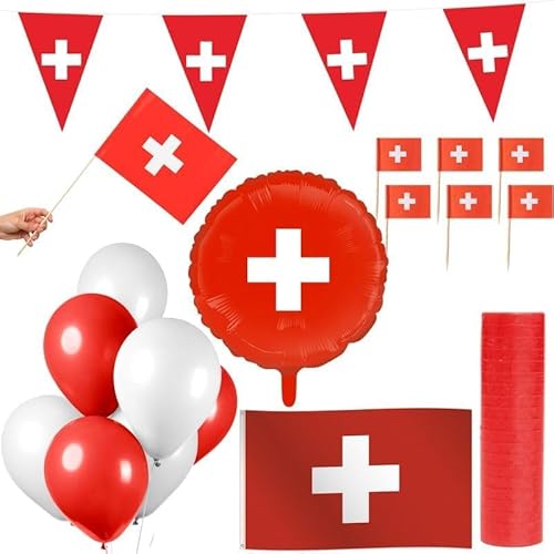 Schweiz Party Deko Set 74 TLG. Partyset Partydeko rot weiß von Playflip