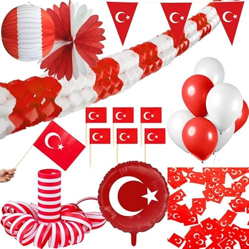 Türkei Party Deko Set 237 TLG. Partyset Partydeko rot weiß türkisch Fussball EM WM von Playflip