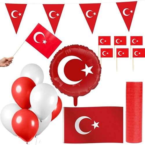 Türkei Party Deko Set 73 TLG. Partyset Partydeko rot weiß türkisch von Playflip