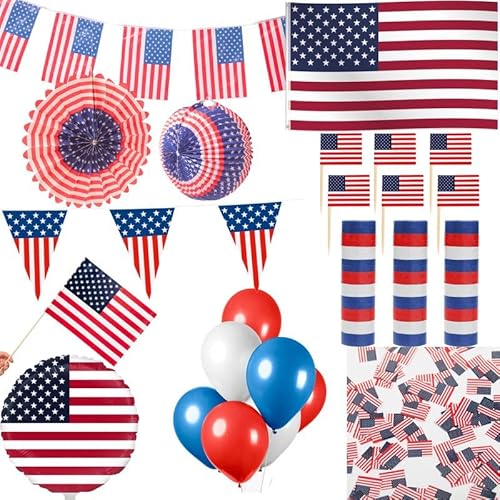 USA Party Deko Set 249 TLG. Partyset Partydeko Amerika blau Weiss rot von Playflip