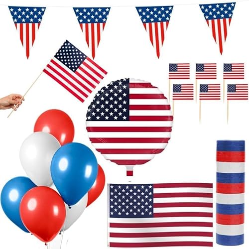 USA Party Deko Set 74 tlg. Partyset Partydeko Amerika blau weiß rot von Playflip