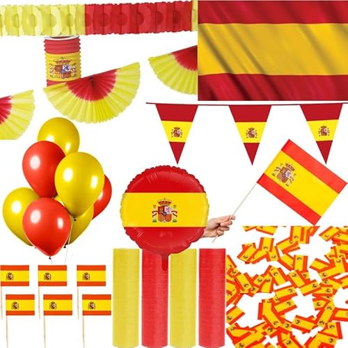 XL Spanien Party Deko Set 240 TLG. Partyset Partydeko rot gelb Fussball EM WM von Playflip