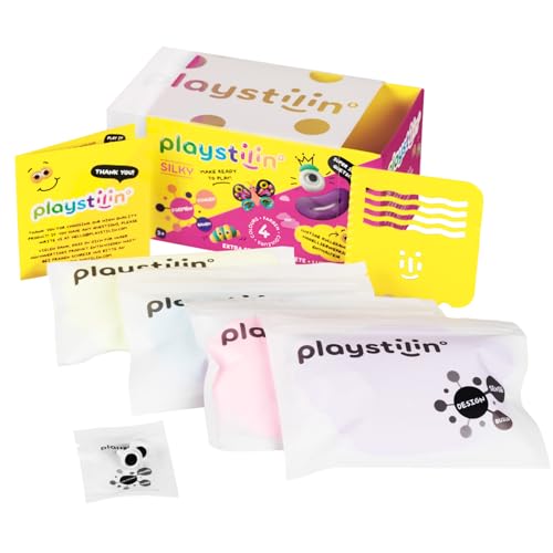 Playstilin® Silky - extra seidige Spielknete | supergeschmeidige, vegane Kinderknete | kreatives Plastilin Knetset mit Zubehör und Werkzeug in der Box | Modelliermasse lufttrocknend von Playstilin