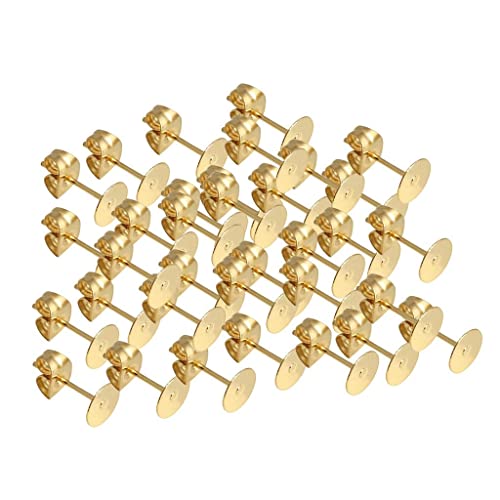 50pcs Gold Plating Blank Flat Pad Ear Stud Earring Accessory with Backs 3mm von Pleayietoopiatiey