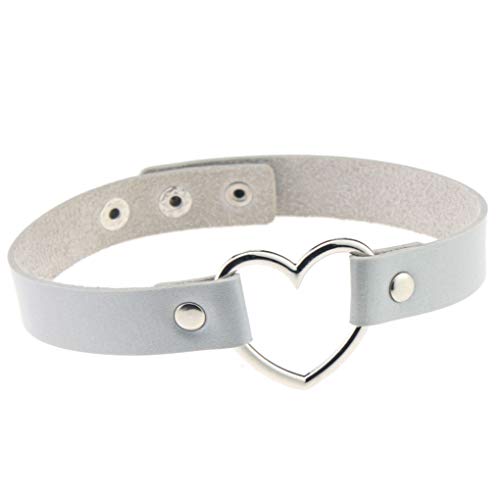 Pleayietoopiatiey Bunte Halskette, süßes Geschenk, Punk-Halsketten, Schlüsselbein, Damen-Accessoire, Leder-Halsband, Halsband, Anhänger, Herz-Halsband, Silber von Pleayietoopiatiey