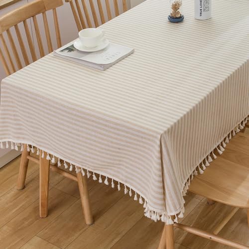 Plenmor Leinen Tischdecke Baumwolle, Leinenoptik Tischdecke Abwaschbar Table Cloth Boho Tischdecke Rechteckig für Küchentisch und Outdoor Tischtuch (Beige, 140 x 180 cm) von Plenmor